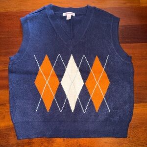 Joe Fresh Navy and Orange Argyle V-Neck Sweater Vest